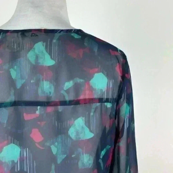 Mudd top size S blue burgundy sheer artsy career - Picture 7 of 9